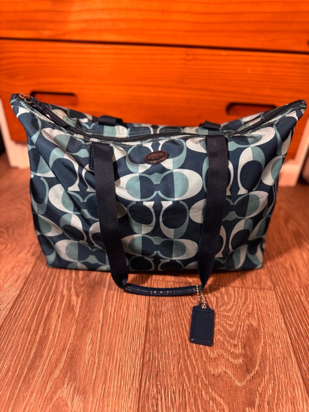 Coach Teal Patterned Tote Bag